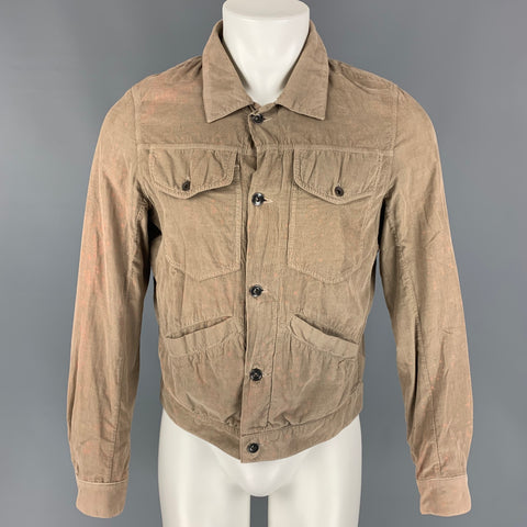 RICK OWENS Size M Khaki Distressed Cotton Trucker Jacket
