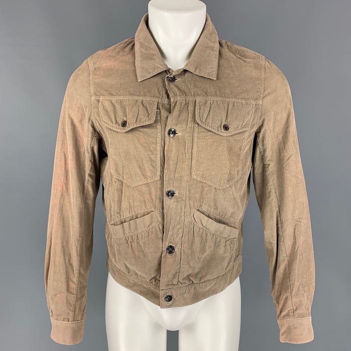 RICK OWENS Size M Khaki Distressed Cotton Trucker Jacket