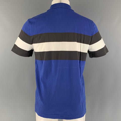 LOUIS VUITTON Size M Blue Black & White Stripe Cotton Buttoned Polo