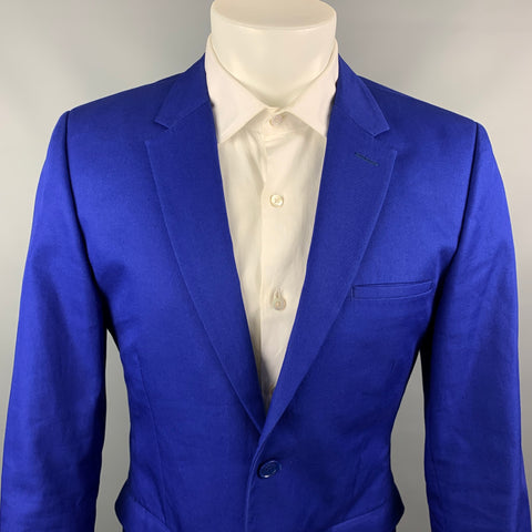 CALVIN KLEIN COLLECTION Size 40 Royal Blue Cotton / Polyester Notch Lapel Sport Coat