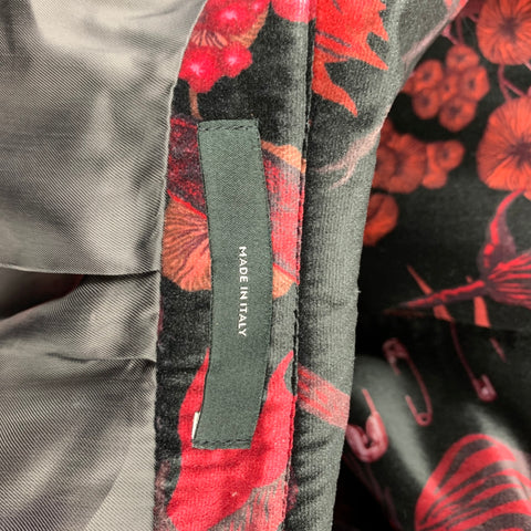 PAUL SMITH Soho Fit Size 36 Burgundy & Black Print Velvet Peak Lapel Sport Coat
