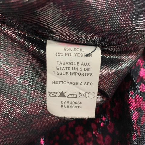MARC JACOBS Size 10 Black Purple Silk Polyester Floral Bow Blouse