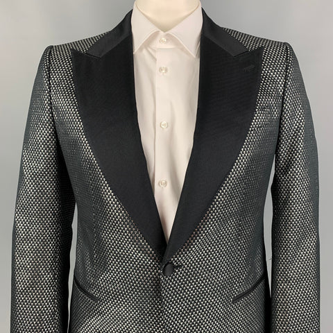 DOLCE & GABBANA Size 42 Black Silver Jacquard Polyester Blend Sport Coat