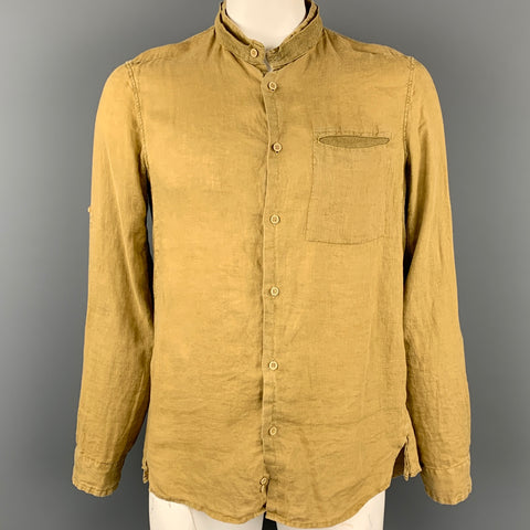 TRANSIT UOMO Size L Mustard Linen Button Down Long Sleeve Shirt