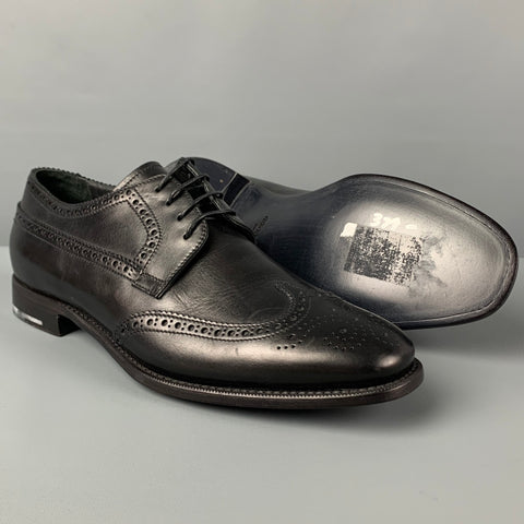 GIORGIO ARMANI Size 10 Black Perforated Leather Wingtip Lace Up Shoes