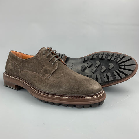 LANVIN Size 11 Brown Suede Lug Sole Lace Up Shoes