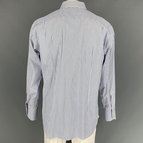 TOM FORD Size XL Blue & White Stripe Cotton Button Down Long Sleeve Shirt