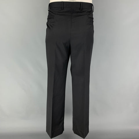 SAKS FIFTH AVENUE Size 46 Black Wool Silk Notch Lapel Suit