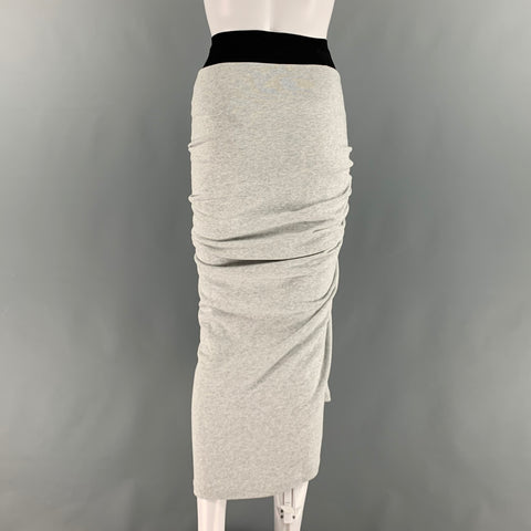 ALAIA Talla 4 Falda a media pantorrilla fruncida de algodón negro grisáceo