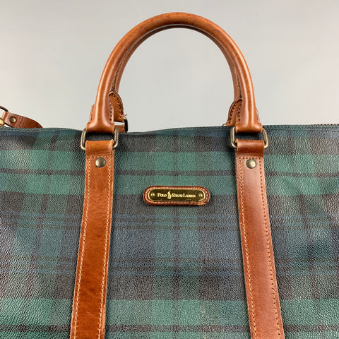 Vintage RALPH LAUREN Green & Black Tan Blackwatch Coated Canvas Weekender Bag