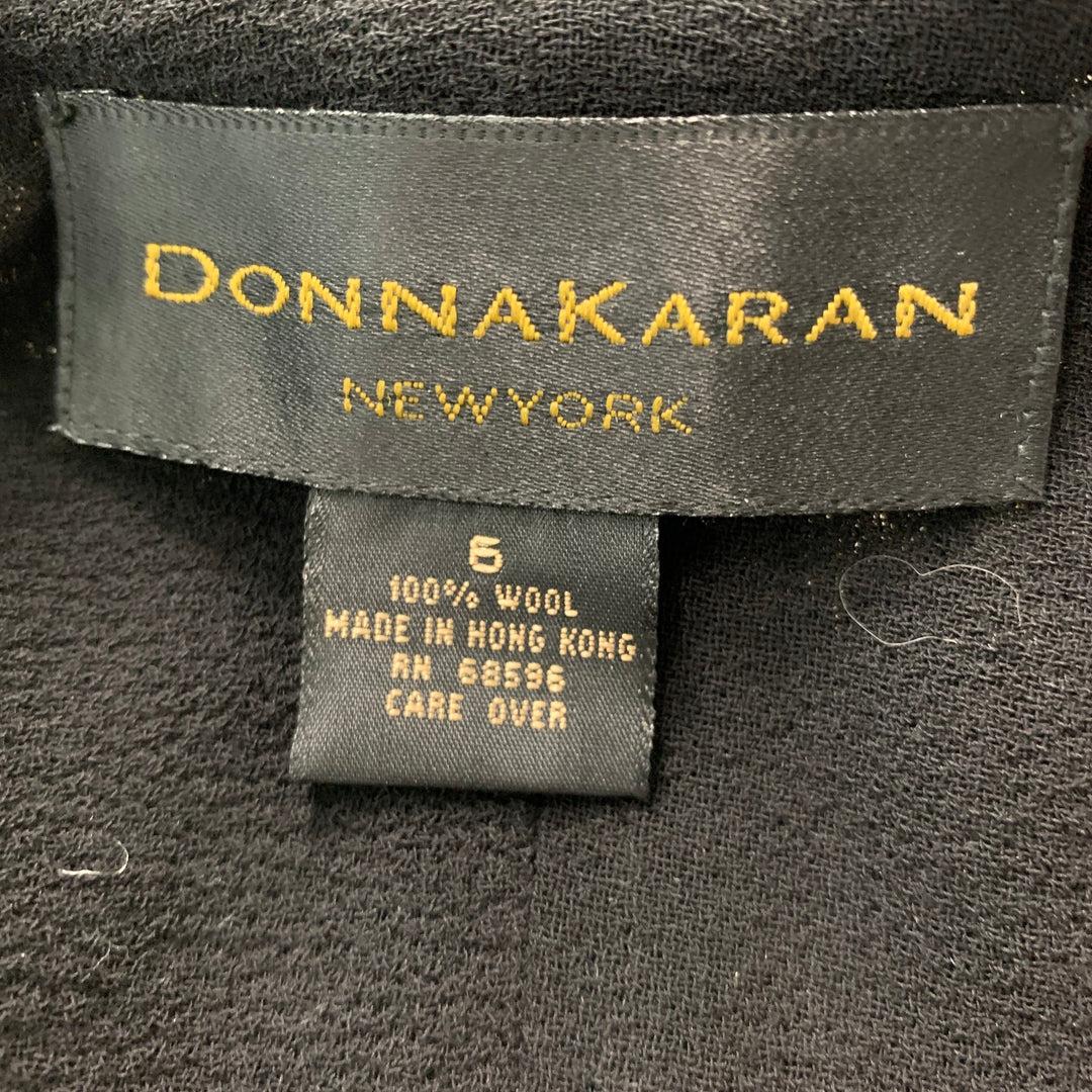 DONNA KARAN Size 6 Black Cream Wool Embroidered V-Neck Vest