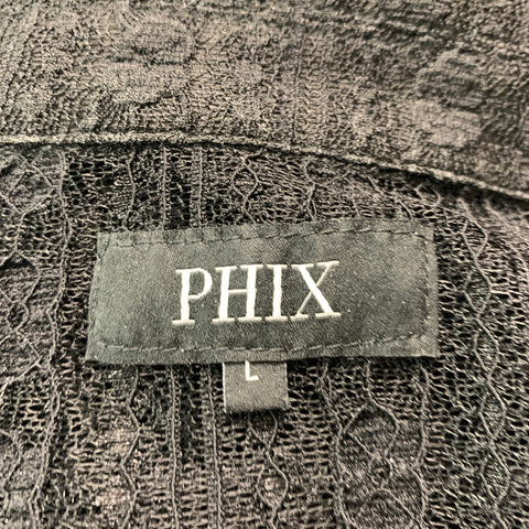 PHIX Size L Black Lace Polyester Long Sleeve Shirt