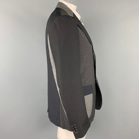 WOOSTER + LARDINI Size 44 Black & Grey Color Block Wool Sport Coat