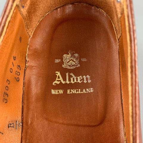 ALDEN Size 7 Burnished Tan Full Strap Leather Slip On 685 Penny Loafers