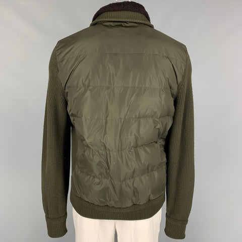RALPH LAUREN Purple Label Size XL Green Quilted Mixed Fabrics Shearling Collar Jacket