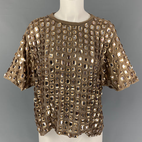GIVENCHY Talla M Top de vestido de manga corta con pedrería dorada y topo