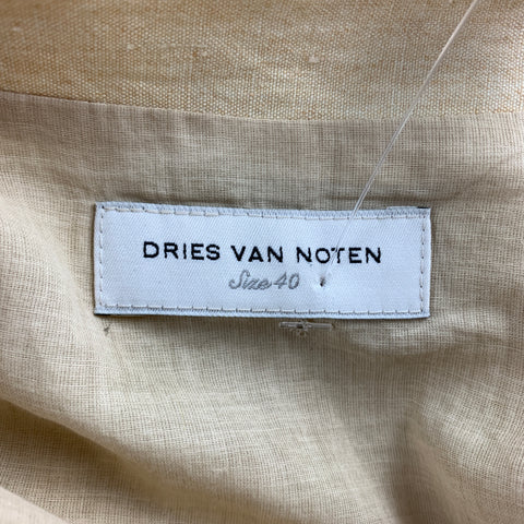 DRIES VAN NOTEN Size 4 Beige Embroidered Linen Open Front Jacket