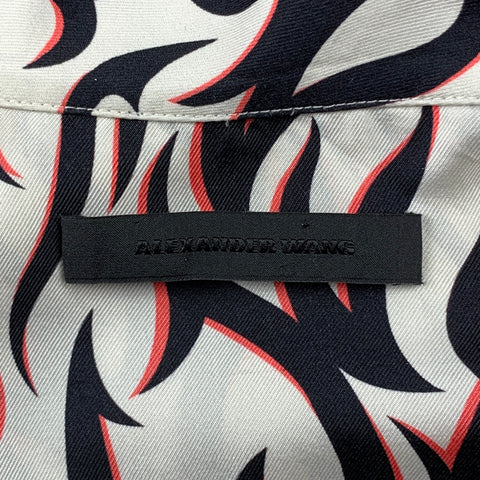 ALEXANDER WANG Size S White & Black Abstract Silk Camp Oversized Short Sleeve Shirt