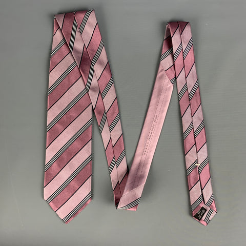 ERMENEGILDO ZEGNA Corbata de seda con rayas diagonales en rosa y negro