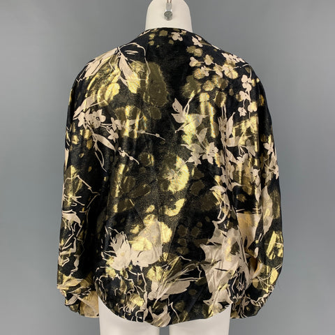 RALPH LAUREN Black Label Size S Gold Black Silk Floral Shrug Casual Top