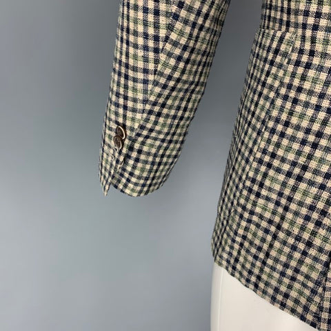 SUIT SUPPLY Size 38 Cream Navy Green Checkered Notch Lapel Sport Coat