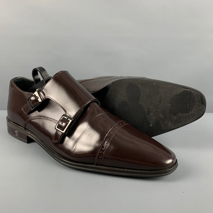 VERSACE COLLECTION Size 10 Brown Patent Leather Double Monk Strap Loafers