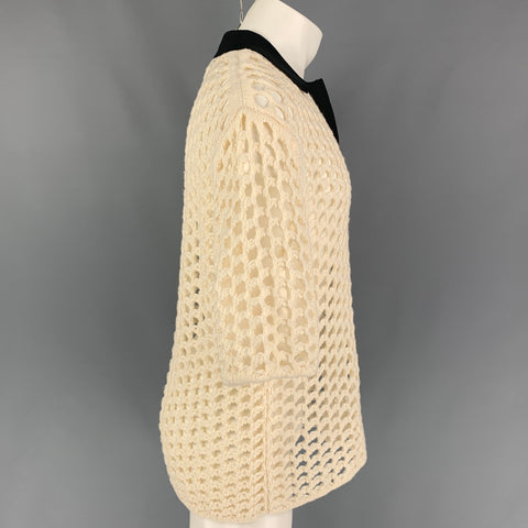 3.1 PHILLIP LIM Size M Cream Black Chunky Knit Wool Short Sleeve Shirt