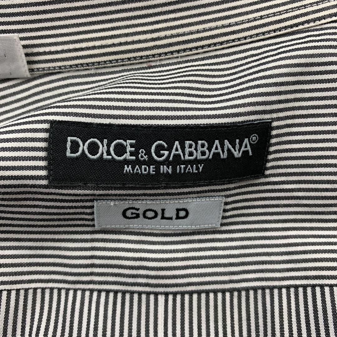 DOLCE & GABBANA Size XL Black & White Pinstripe Cotton Long Sleeve Shirt