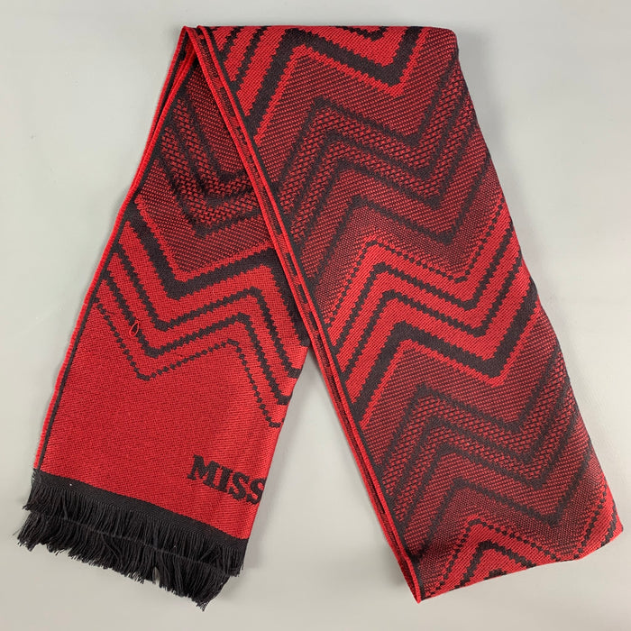 MISSONI Red Black Knitted Lana Wool Scarf
