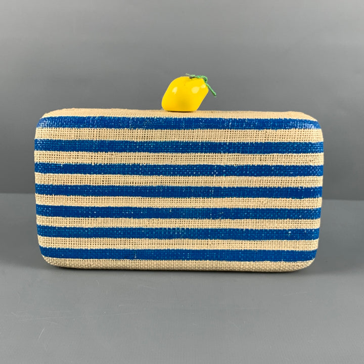 KAYU Blue Natural Stripe Straw Clutch Handbag