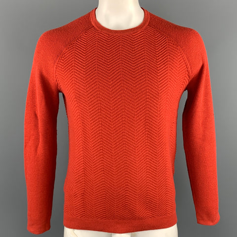 TED BAKER Size L Brick Ribbed Wool / Polyester Raglan Pullover
