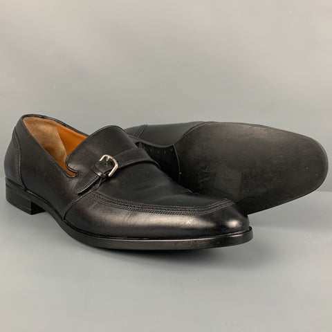 BALLY Size 10 Black Leather Belted Loafers
