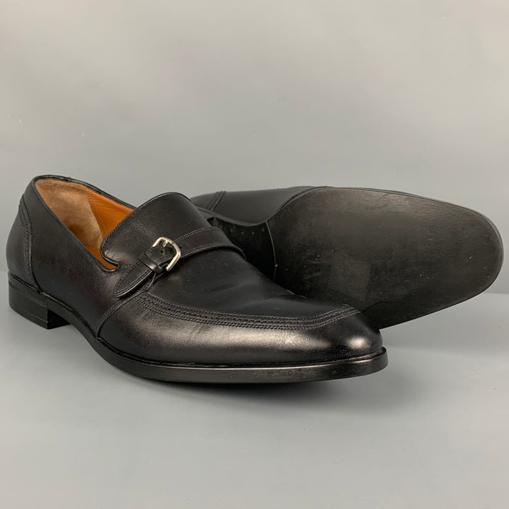 BALLY Size 10 Black Leather Belted Loafers