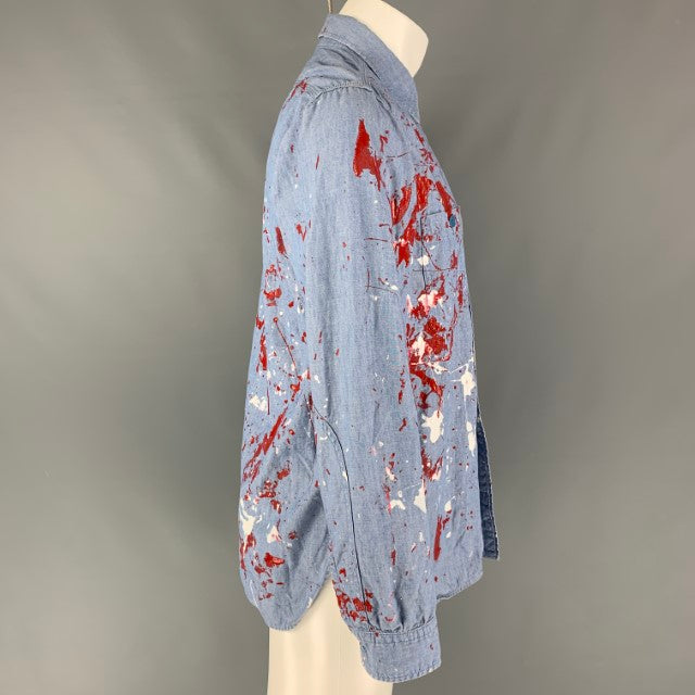 NEEDLES Size M Blue Red & White Paint Splattered Cotton Long Sleeve Shirt