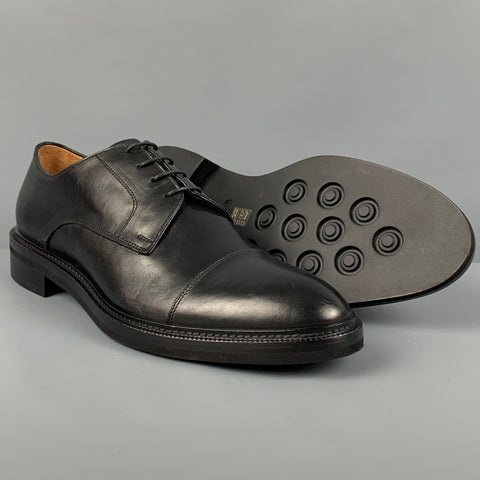 BARNEYS NEW YORK Size 12 Black Leather Cap Toe Lace Up Shoes