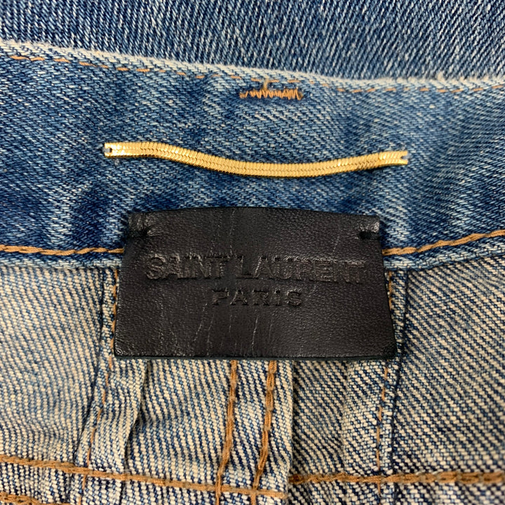 SAINT LAURENT Size 27 Blue Cotton Distressed Skinny Jeans