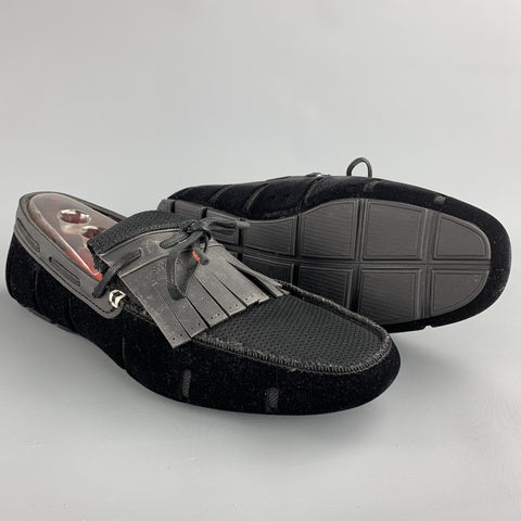 SWIMS Size 11 Black Mixed Materials Velvet Drivers Loafers
