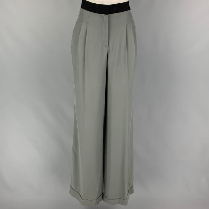ARMANI COLLEZIONI Size 6 Grey Acetate Silk Pleated Wide Leg Dress Pants