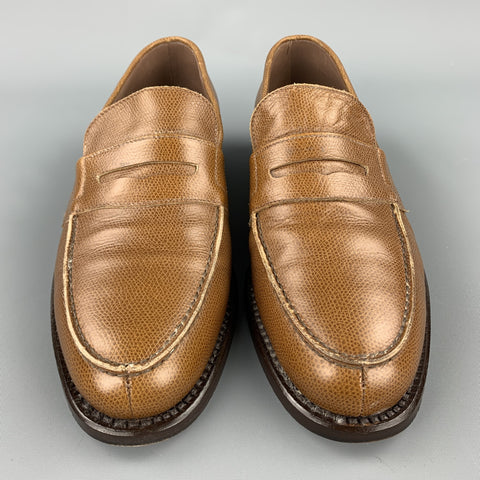 GIORGIO ARMANI Size 7 Tan Textured Leather Penny Loafers