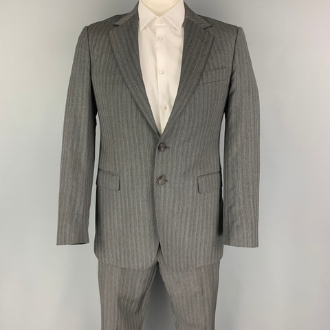 GUCCI Size 40 Grey Blue Stripe Wool Notch Lapel Suit
