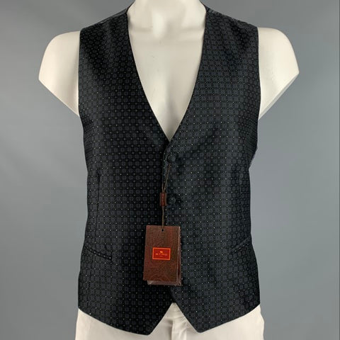 ETRO Talla 46 Chaleco de mezcla de poliéster jacquard negro gris