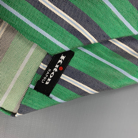 KITON Green & Grey Stripe Narrow Tie