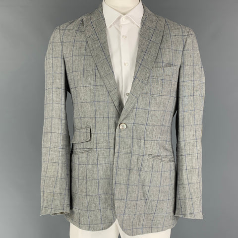 MICHAEL BASTIAN Talla 42 Abrigo deportivo de lino con panel de ventana azul y blanco