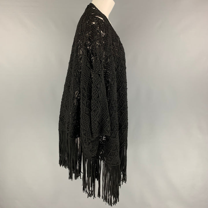 RALPH LAUREN Black Label Size M/L Black Viscose Polyester Knitted Bow Cape