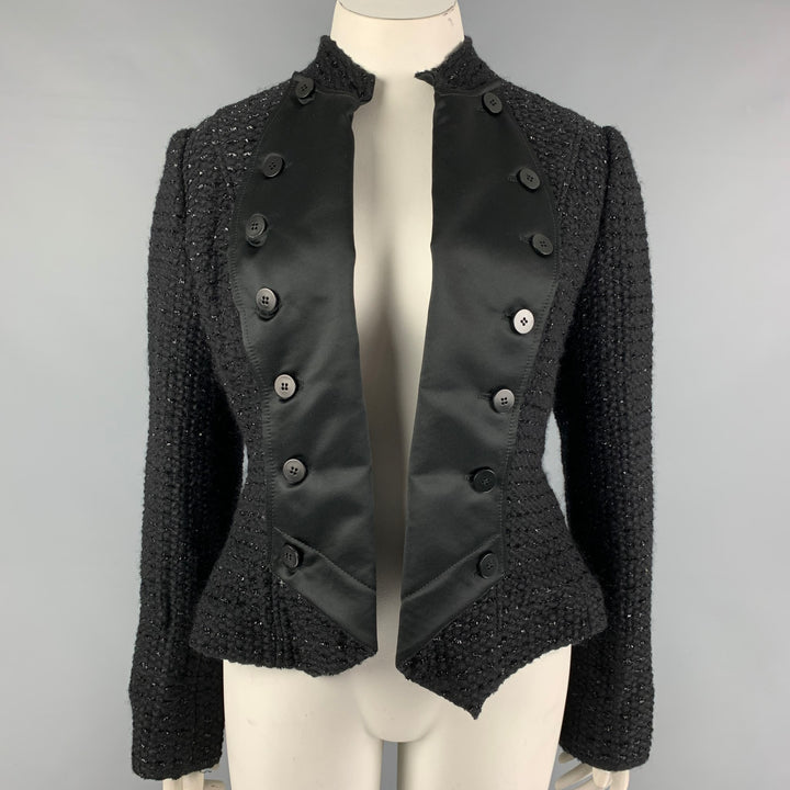ARMANI COLLEZIONI Size 12 Black Wool Blend Tweed Jacket