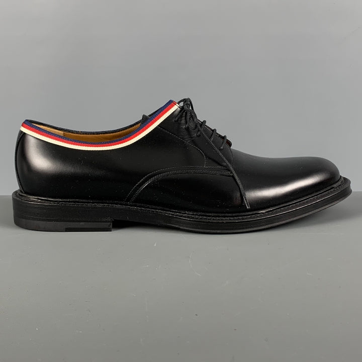GUCCI Size 10 Black Leather Derby Lace Up Shoes