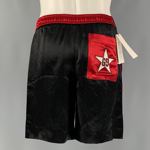 GUCCI Size XS Red Black Color Block Acetate Drawstring Shorts
