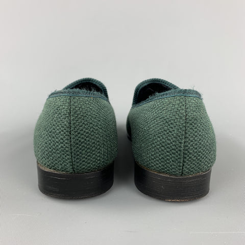 SHIPTON Size 8 Forest Green Woven Silk Embroidery Slippers Loafers