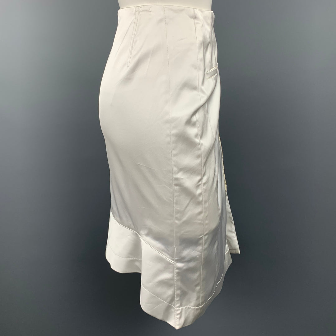 ALTUZARRA Size 10 White Satin Acetate Blend Pencil Skirt