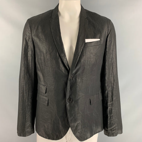 NEIL BARRETT Chest Size 42 Black Wrinkled Linen Notch Lapel Sport Coat
